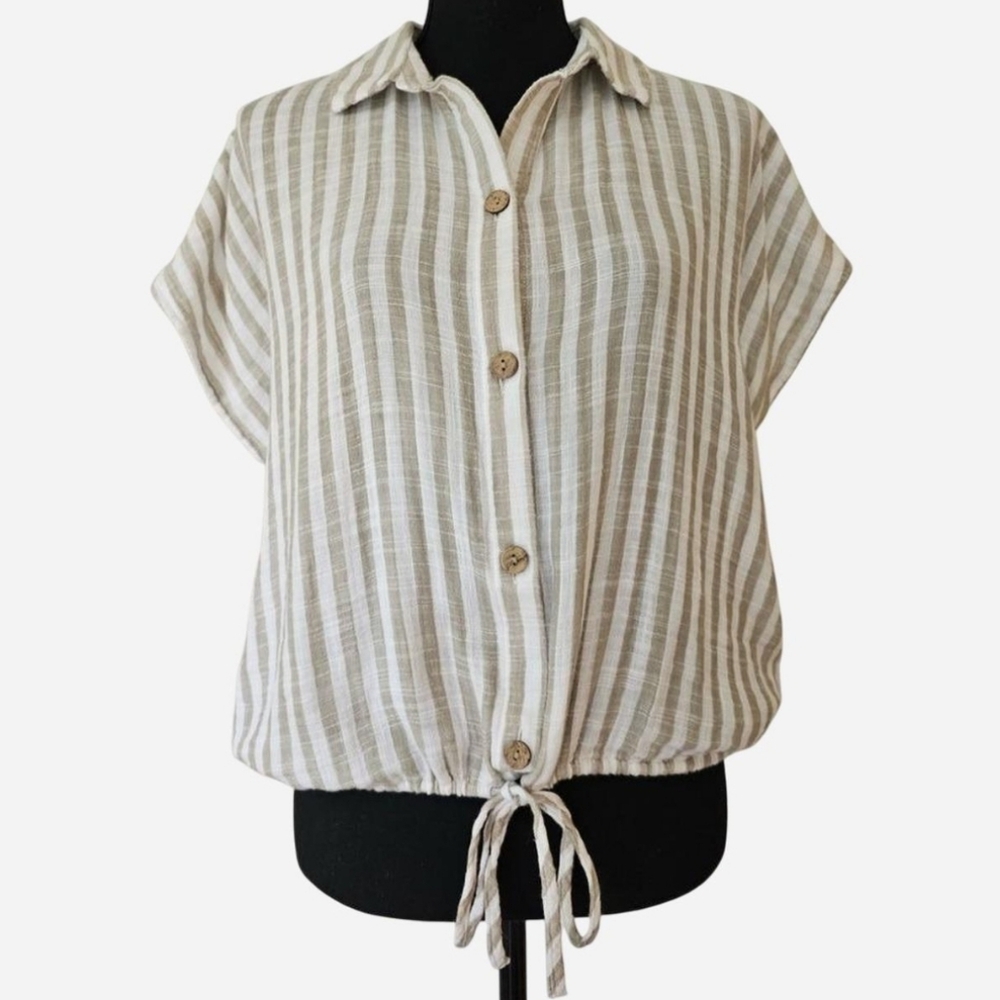 BEACH*LUNCH*LOUNGE Women's Size S Short-sleeve 100% Cotton Striped Crop Top